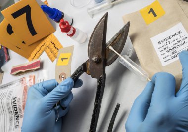 Polis uzmanı suç mahallinin bir boğuşma kanıt alır, kavramsal görüntü