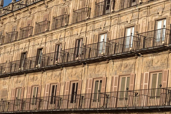 Detail balconies of the plaza mayor, built between 1729 to 1756, in baroque style, designed by architect Alberto Churriguera — Stock Photo, Image