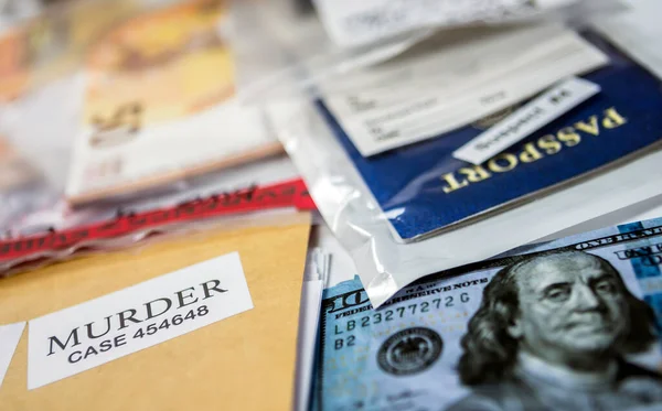 Passaporte Americano Uma Bolsa Provas Laboratório Criminologia Imagem Conceitual — Fotografia de Stock