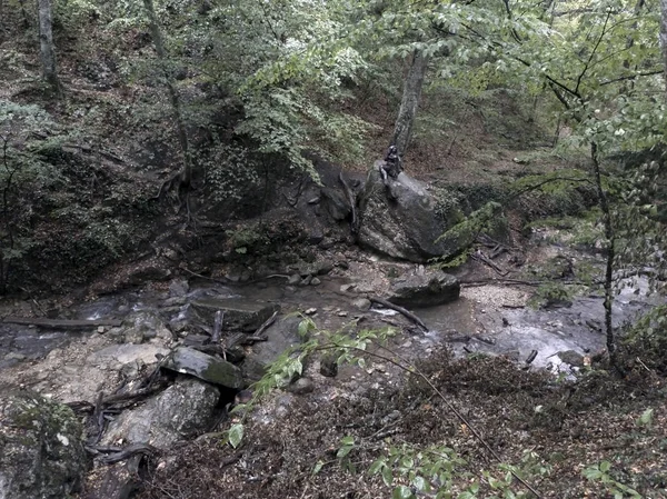 Monument Seated Woman Waterfall Jur Jur — Stock Photo, Image