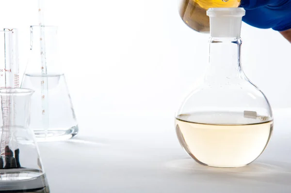 laboratory equipment on a laboratory table on a white background during the experiments