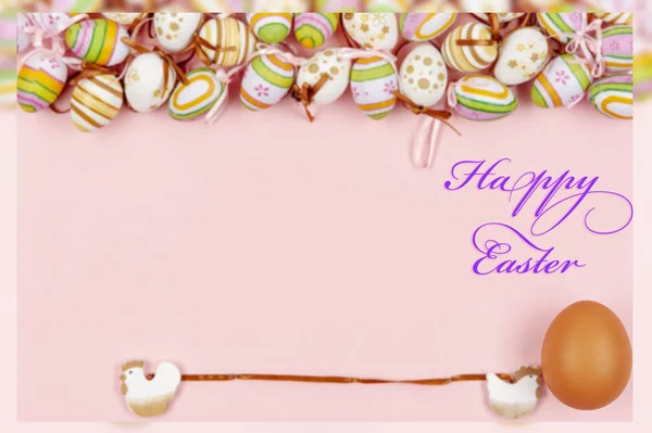 Szczęśliwy Tło Wielkanoc Pastelowych Kolorów Drewno — Zdjęcie stockowe