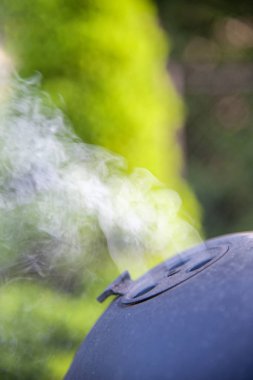 yaz güneşli bir gün bahçede sigara ızgara