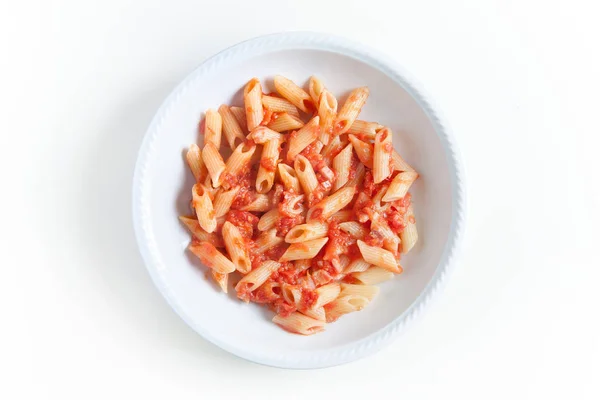 Matriciana Typische Italiaanse Pasta Witte Achtergrond — Stockfoto