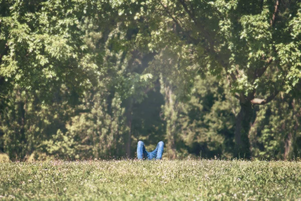 lying person resting on the lawn, lazy man at park