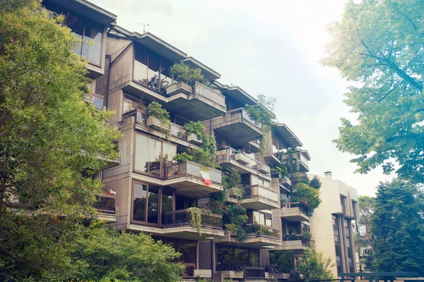 Green residential building. Vertical Forest, condominium in Udine (Italy) with a lot of plants