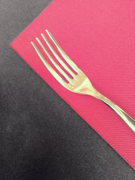First Place Food Contest Golden Fork Red Tablecloth Copy Space — Stock Photo, Image