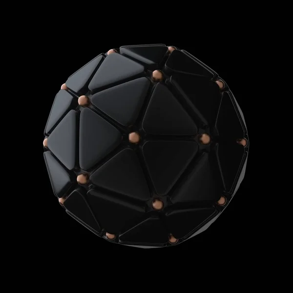 Luxury black abstract 3d sphere with golden balls on black background