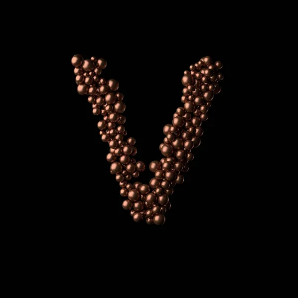 Abstract Bronze Letter Made Tiny Spheres Black Background Rendering Fancy — Stock Photo, Image