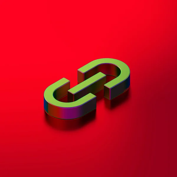 Isometric green link icon pada latar belakang merah — Stok Foto
