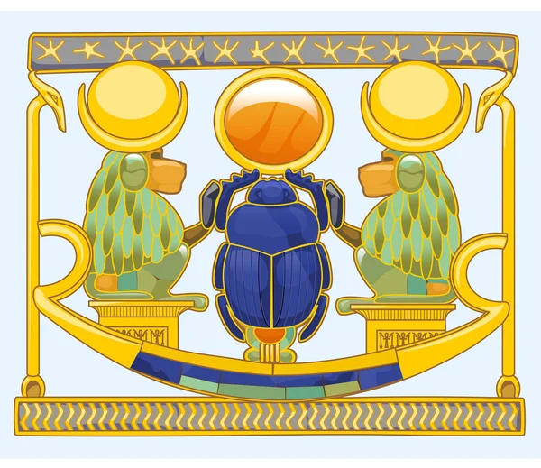 ヒヒと一緒にスカラブ 古代エジプトの金のペンダント — ストックベクタ