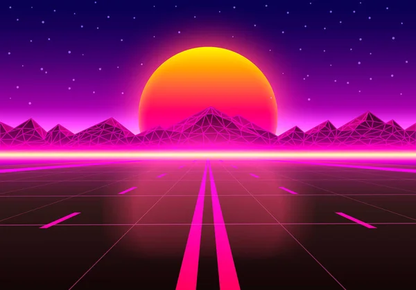 El camino al infinito al atardecer . — Vector de stock