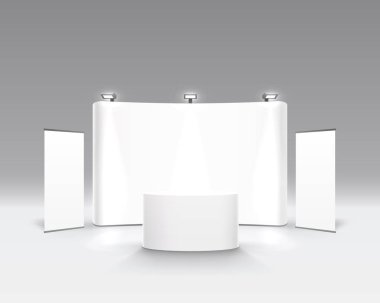 Sahne gri arka plan üzerine sunumlar için podyum gösterisi. Vektör çizim