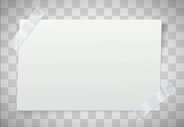 Weißer Zettel mit Klebeband auf transparentem Hintergrund. — Stockvektor