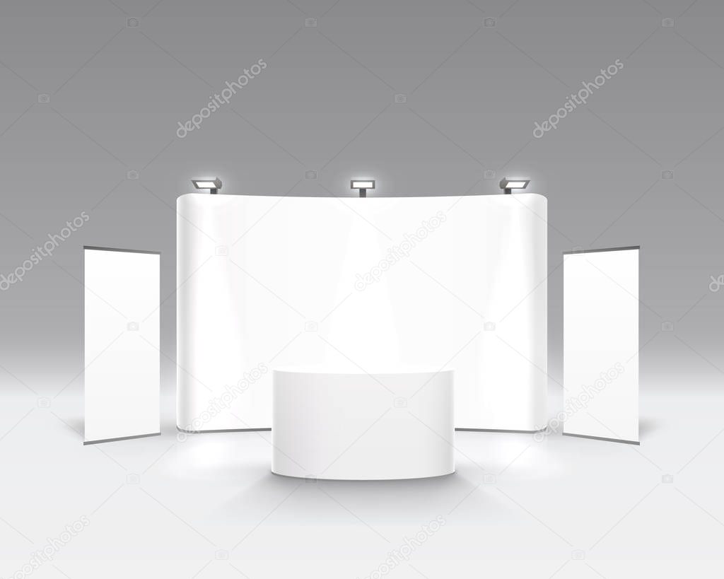 Scene show Podium for presentations on the gray background. Vector illustration