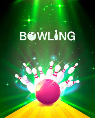 Bowling club poster parlak arka plan ile.