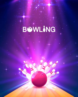 Bowling club poster parlak arka plan ile.