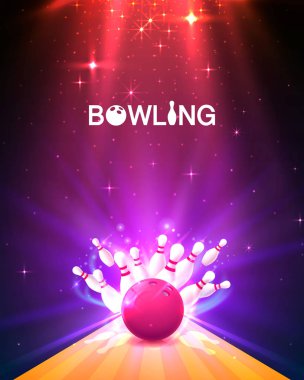 Bowling club poster parlak arka plan ile.
