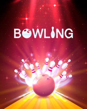 Bowling club poster parlak arka plan ile.