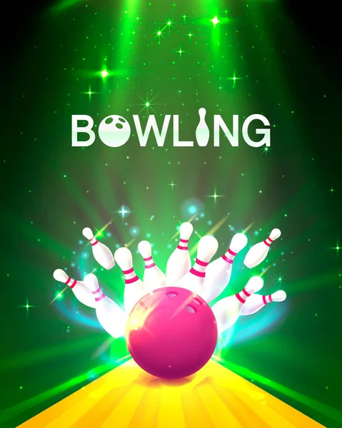 Bowling club poster parlak arka plan ile. — Stok Vektör