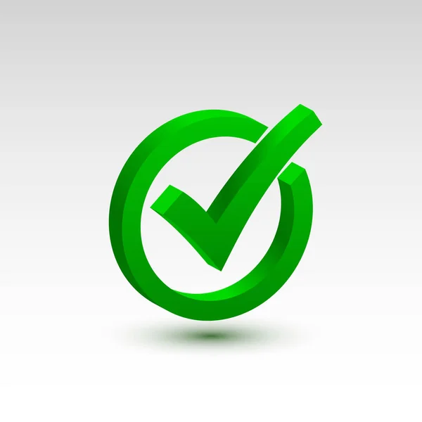 Check icon 3d, sign ok color green. — Stock Vector