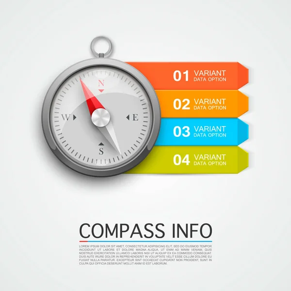 Compass info arrow. Key infographic. — Stock Vector