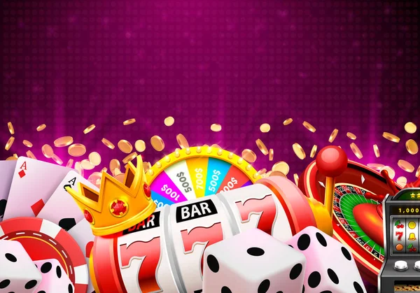 Casino dice banner uithangbord op achtergrond. — Stockvector