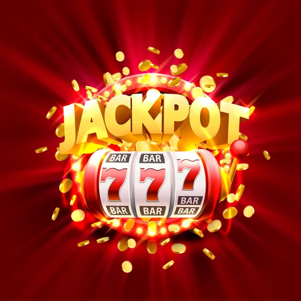 Golden Slot Machine Gagne Jackpot Isolé Sur Fond Rouge Illustration — Image vectorielle