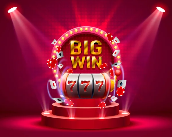 Grote Overwinning Slots 777 Banner Casino Vectorillustratie — Stockvector