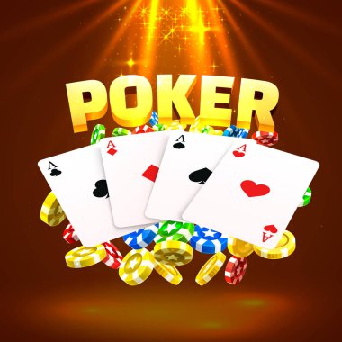 Neon poker fişleri ve kartları casino banner.