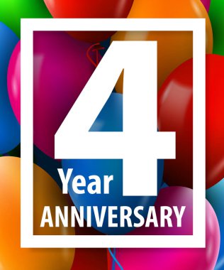 Dört yıl yıldönümü. 4 yıl. Tebrik kartı veya afiş kavramı.