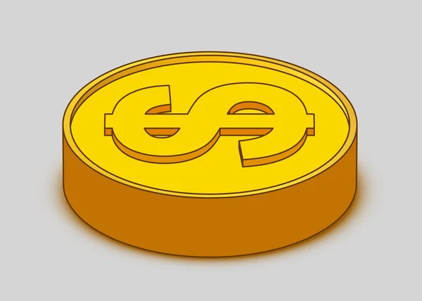 3D cartoon goudstuk pictogram. Ons dollar. Geld concept. — Stockvector