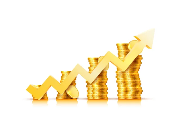 Financiën groei grafiek pijl met gouden munten — Stockvector