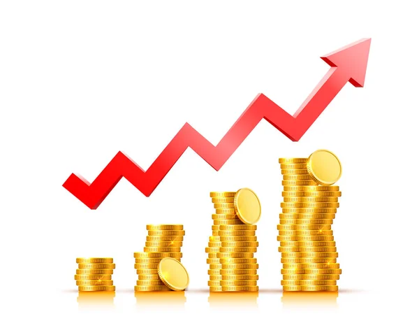 Wachstumspfeil mit Goldmünzen finanzieren — Stockvektor