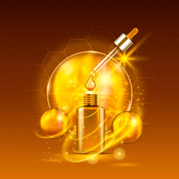 Vitale serum gouden druppelaar fles — Stockvector