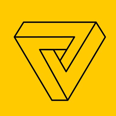 Anahat sarı penrose üçgeni. Optik illüzyon geometrik 3d nesne.