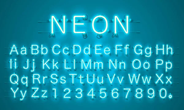 Neon stad kleur kalk blauw lettertype. Engels alfabet. — Stockvector