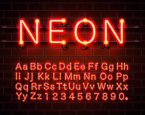 Neonowe miasto czerwony kolor czcionki. Znak alfabetu angielskiego. — Wektor stockowy