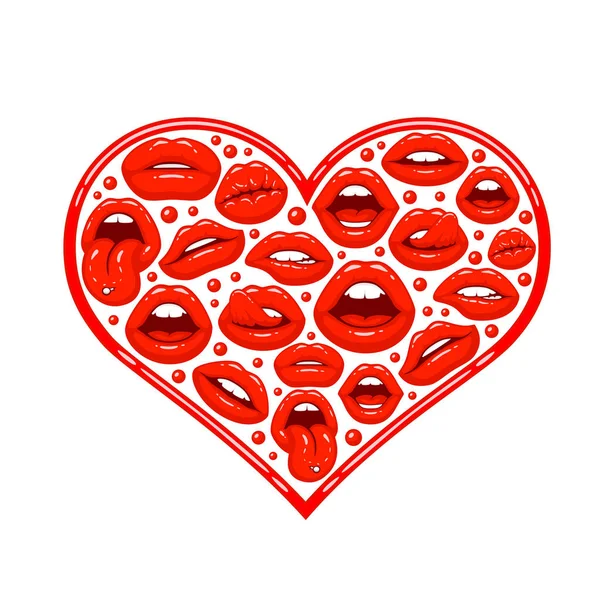 Labios rojos en forma de corazón — Archivo Imágenes Vectoriales