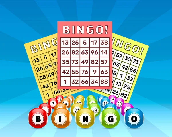 Lotería juego de bingo, bolas con números y — Vector de stock