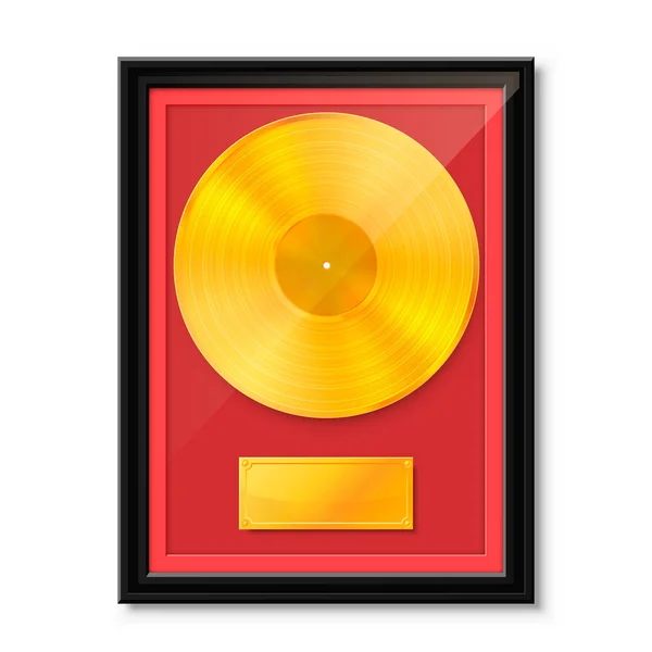 Golden vinyl in frame on wall, Collection disc — Stock Vector