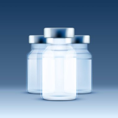 Tıbbi ampül, nesneler üzerinde mavi arka plan. Vektör çizim