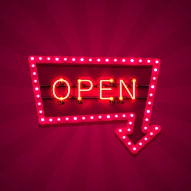 Neon işareti metin açık ok ile.