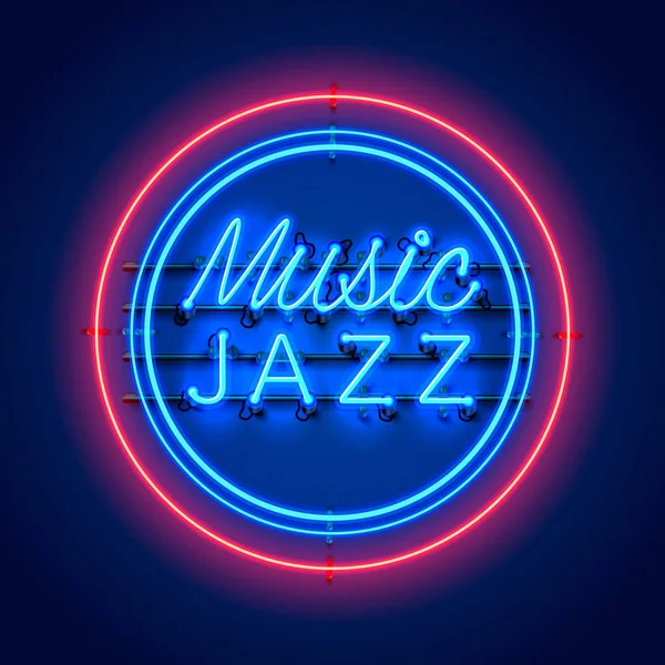 Neon muziek jazz uithangbord. — Stockvector