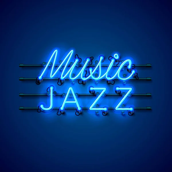 Neon music jazz signboard. — Stock Vector