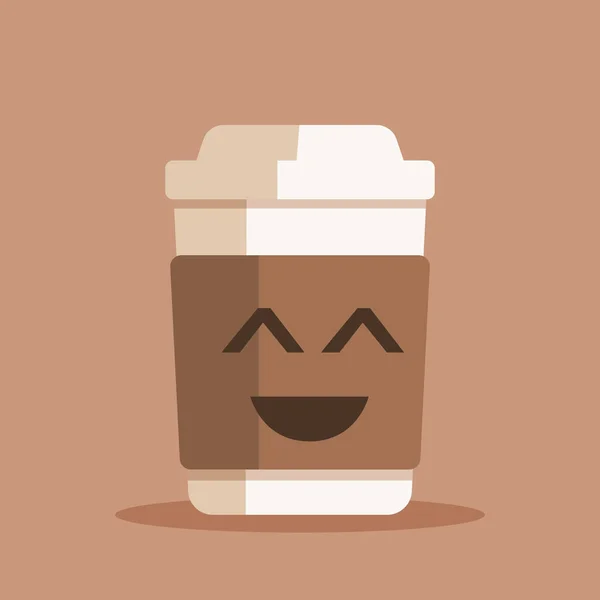 Happy coffee cup vektorové ilustrace. Plastové či papírové kávu nebo čaj šálek s happt tváří v plochý. — Stockový vektor