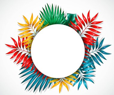 Renkli tropikal yaprak çerçeve. Orman tasarımı davetiye, tebrik kartları ve duvar kağıtları için kavramı.