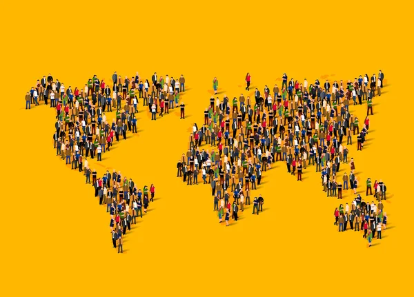 Gruppo di persone in forma di mappa del mondo. Globalizzazione, popolazione, concetto sociale . — Vettoriale Stock