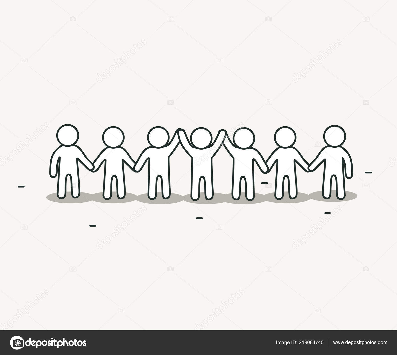 Little white people holding hands. Teamwork and friendship concept. Hand  drawn cartoon or sketch design. Stock Vector Image by ©hobbit_art #219084740