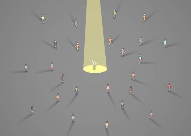 İşadamı bir projektör. İnsan kaynakları ve işe alım. İş adamları kavramı kiralık.